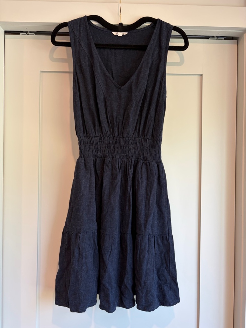 Splendid Navy V-Neck Smocked Waist Tiered Mini Dress